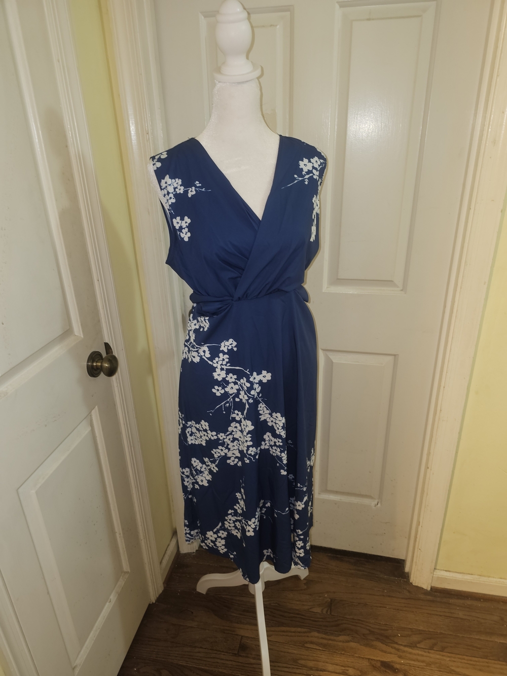 Navy Midi Dress with White Floral Print